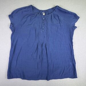 Blue Mountain Women's Blouse‎ Tunic Top Flutter Sleeve Dark Blue Size Plus 1X